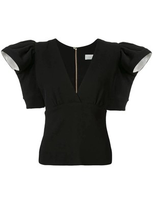 Silvia Tcherassi Blouse Size S Plunging V Neck Dramatic Puff Sleeve Avant Garde