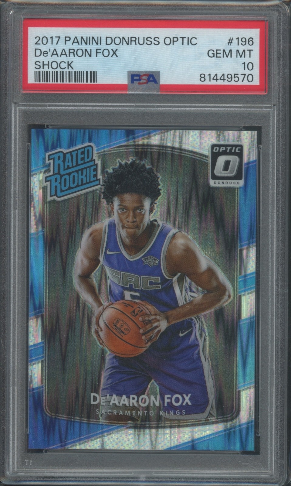 2017-18 Panini Donruss Optic Basketball De'Aaron Fox #196 RC Shock PSA 10
