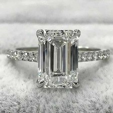 3CT Emerald-Cut Lab Created Solitaire Engagement Ring 14K White Gold Plated