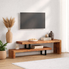 TV Lowboard Akazie Massivholz 112 cm TV Schrank Sideboard Industrial Holz B-WARE