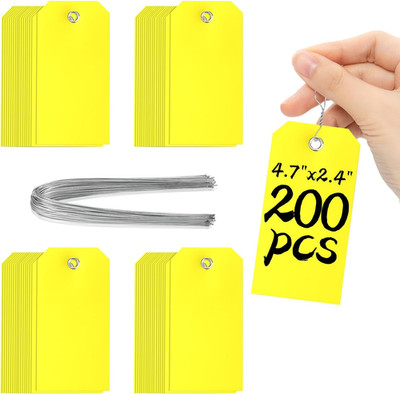 200 Pieces 4 3/4'' x 2 3/8'' Plastic Shipping Tags with Wire Waterproof Tags for L