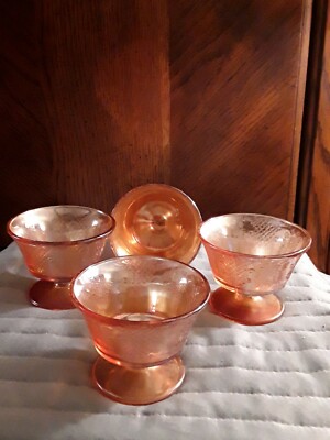 4 MARIGOLD CARNIVAL FOOTED  NORMANDY  SHERBERT  BOWLS  3 1/2''