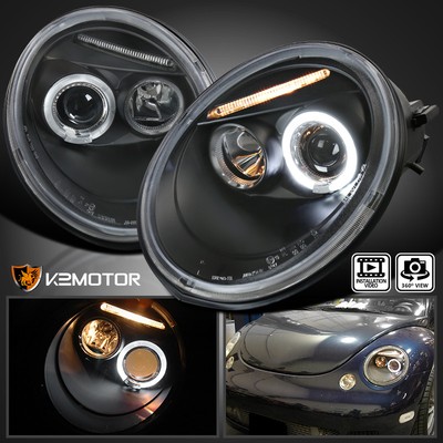 For 1998-2005 VW Volkswagen Beetle Black Halo Projector Headlights Left+Right
