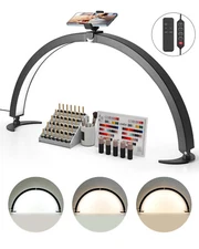 Nail Desk Light 40 W Half Moon Desk Lamp with Phone Holder Adjustable Brightness