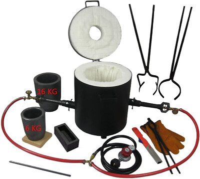 LSMIITTH 16 KG Dual  Burner Gas Metal Melting Furnace Kit  Tongs Cast LAVA FORGE