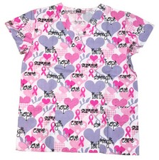 Womens Fashion Medical Nursing Scrub Tops Printed Breast Cancer Heart S