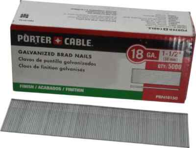 5,000 Pack Porter-Cable PBN18150 Steel 18 Gauge 1-1/2'' Nails for Power Nailers