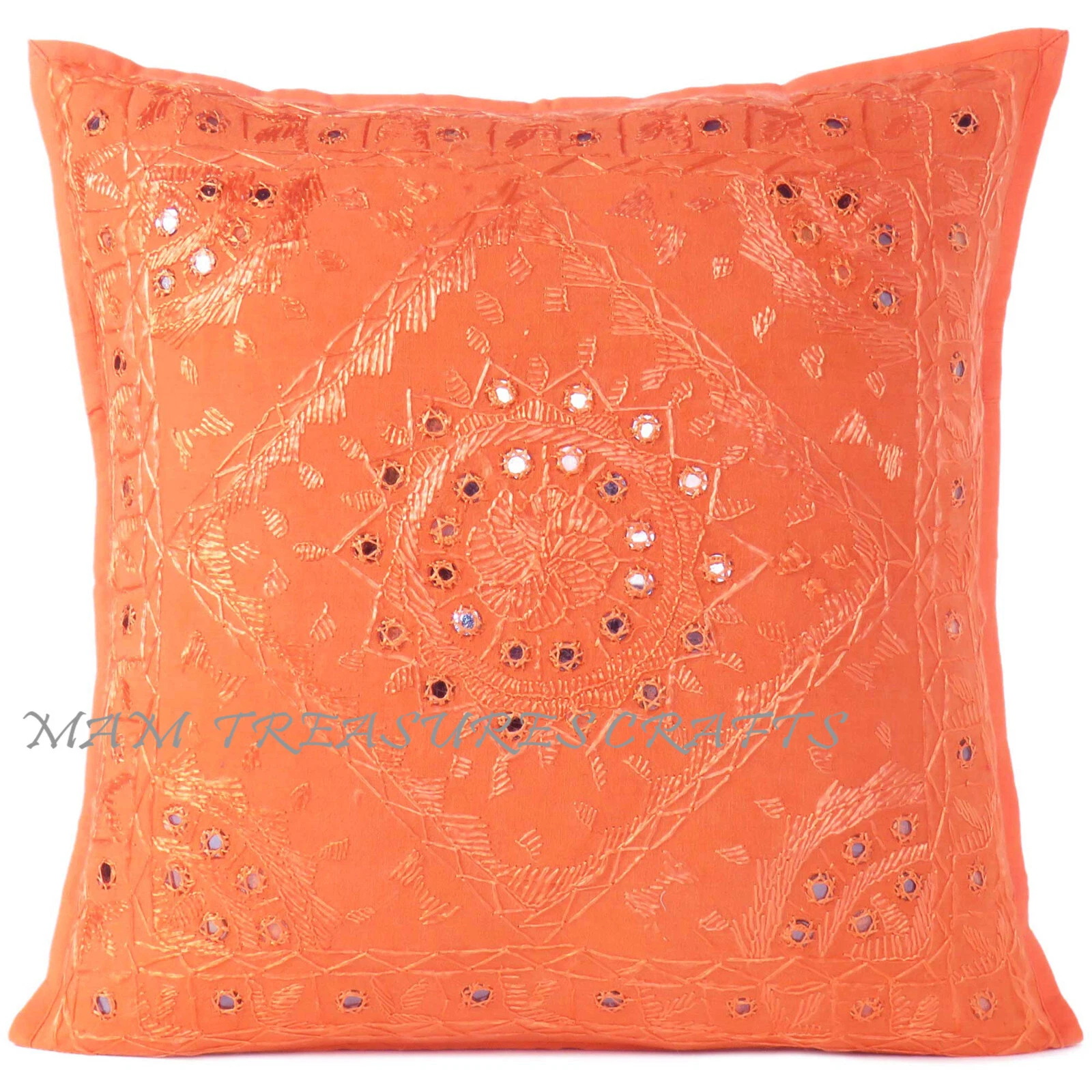 Orange Boho Throw Pillow Cover with Mirrors Handmade Bohemian Accent Cushion
Opens in a new window o