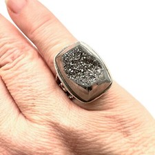 Womens Ring Silver Drusy Quartz Sterling Silver Size 7 Chunky Big