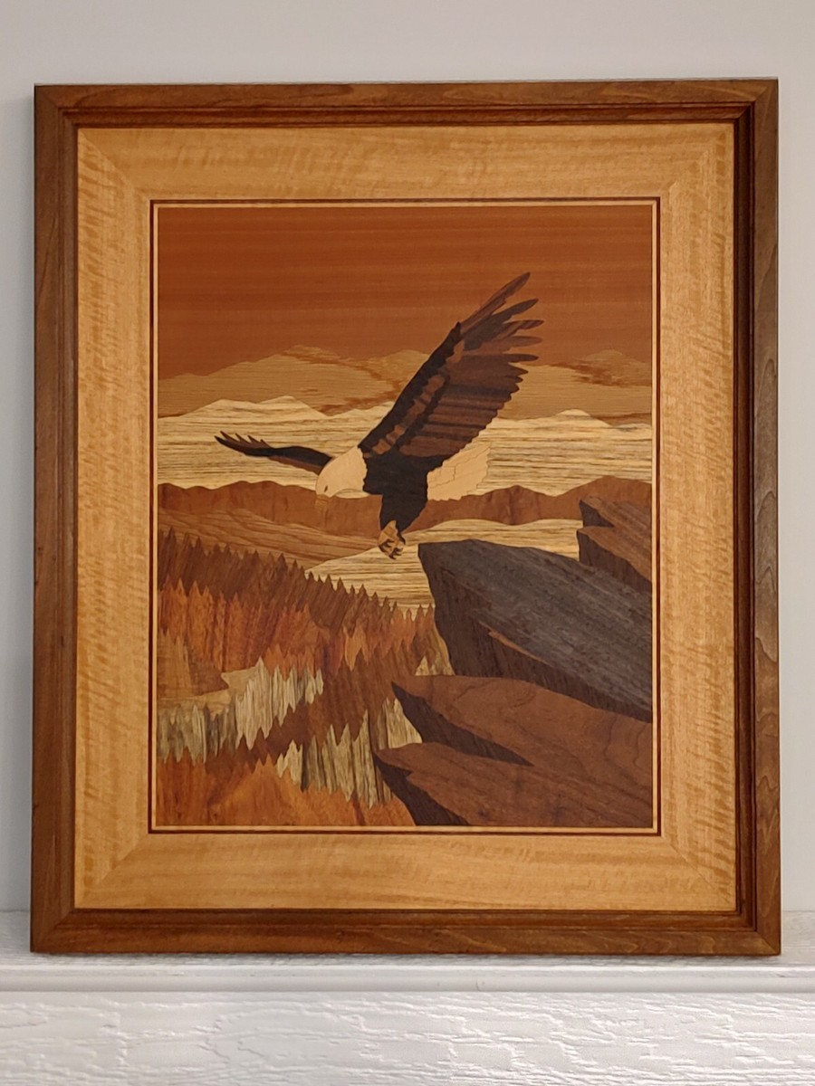 HUDSON RIVER INLAY PICTURE - SOARING EAGLE - WOOD MARQUETRY