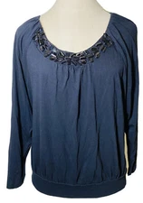 Elle size S  scoop neck with embellishments stretch career pullover 3/4 Sleeves