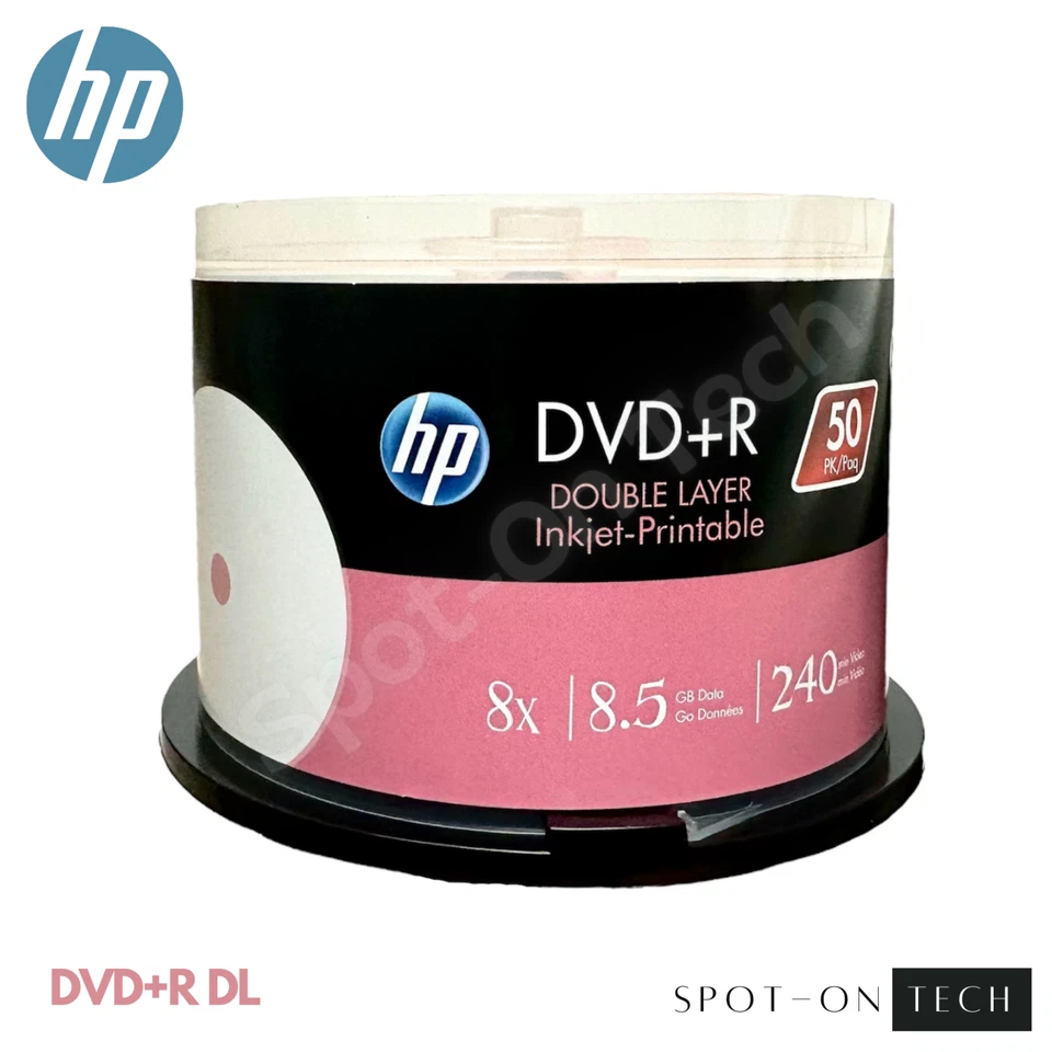 100 HP DVD DVD+R DL 8x Dual Double Layer White Inkjet 8.5GB 240Min Original Pack - Image 3 of 4