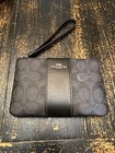 NWT COACH Corner Zip Wristlet In Signature Canvas Black Smoke/Black- 58035