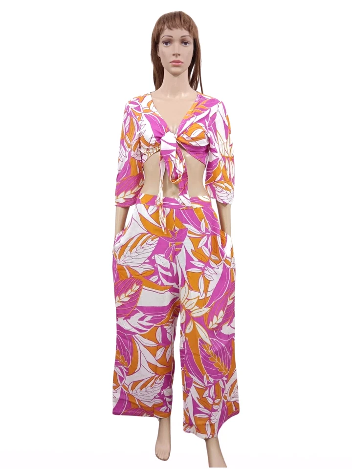 Women's Casual Nature Print Tie knot Top or Pocket Pant Co Ord Set Wholesale Lot - Image 4 of 4