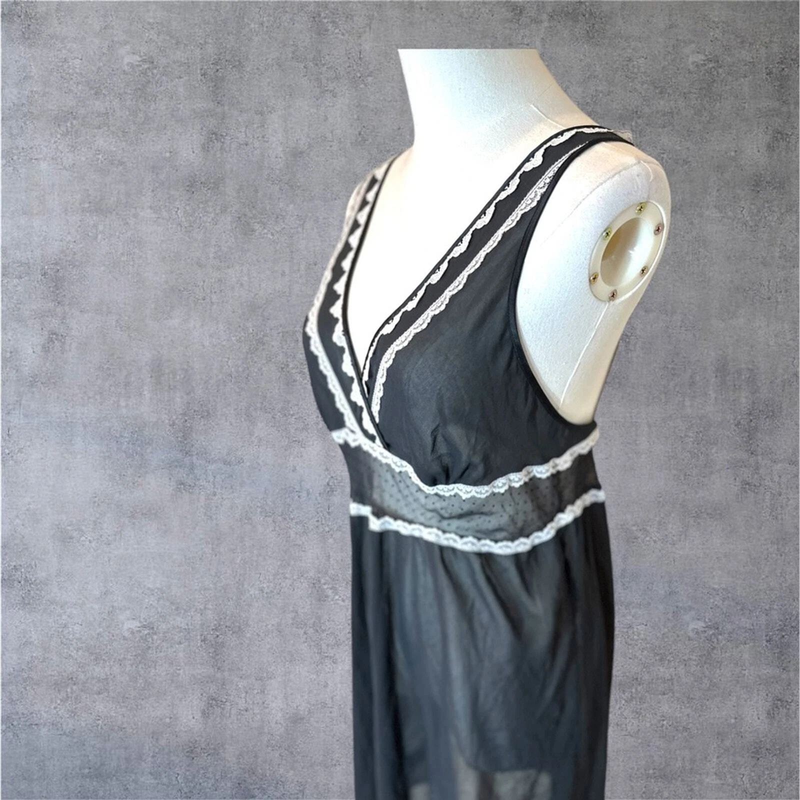 UNDERCOVER Victoria‎ Secret taglia Medium nero con pizzo bianco chiffon mini abito slip trasparente