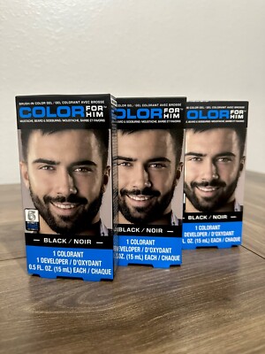 SET OF 2 Color For Him Mens Facial Hair Dye Black Mustache Beard Brush In