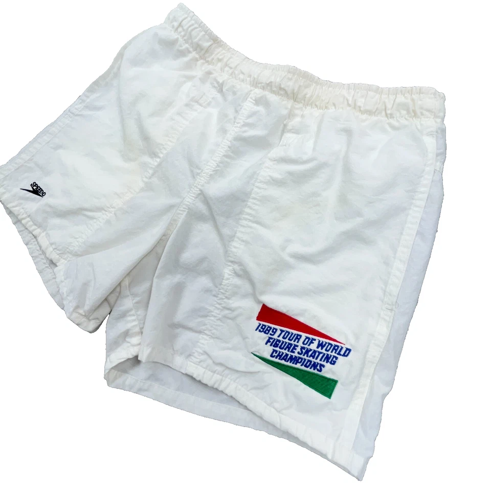 Pantalones cortos de patinaje artístico vintage para mujer pequeños blancos 1989 World Tour Champs años 80 EE. UU. Foto 2 de 4