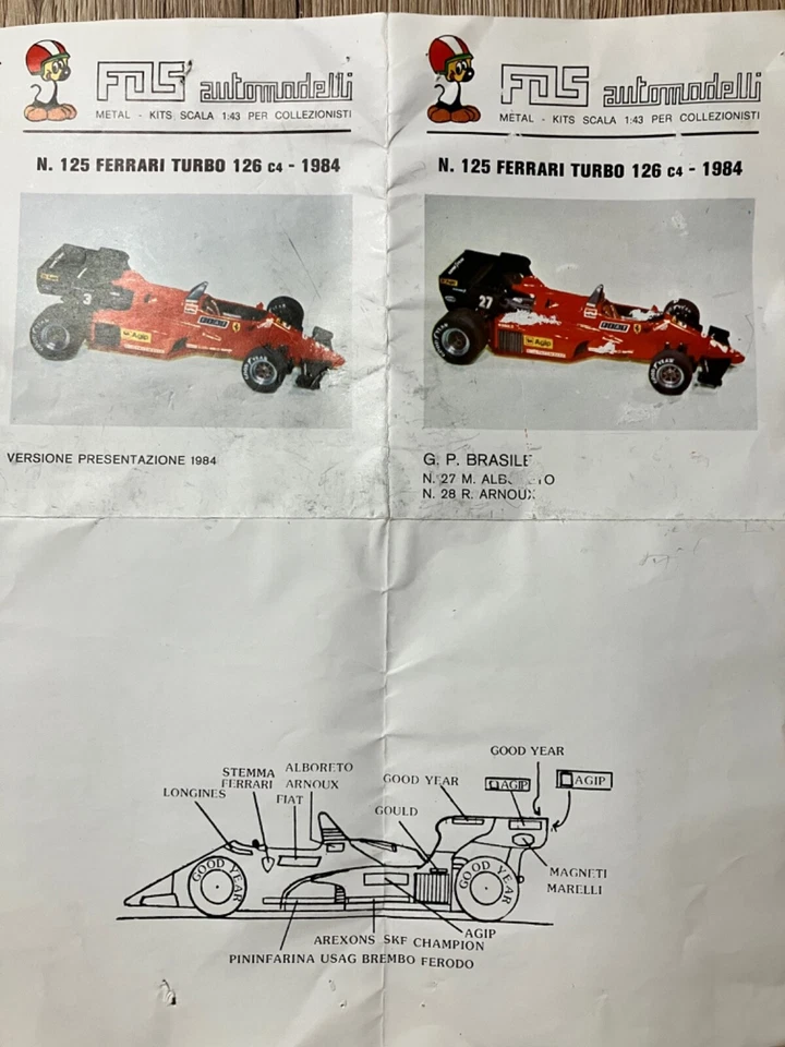 Kit! Ferrari 126 C4 Presse or GP Brasile F1 1984 1:43 FDS-125 - Immagine 3 di 4