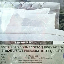 Premium Hotel White Sateen Stripeweave Queen Niagara Sleep Solution 4pc Set