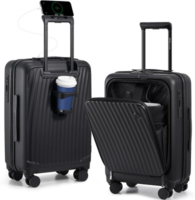 20'' Hardshell Carry-On Luggage with USB Port, Cup Holder & TSA Lock - Black