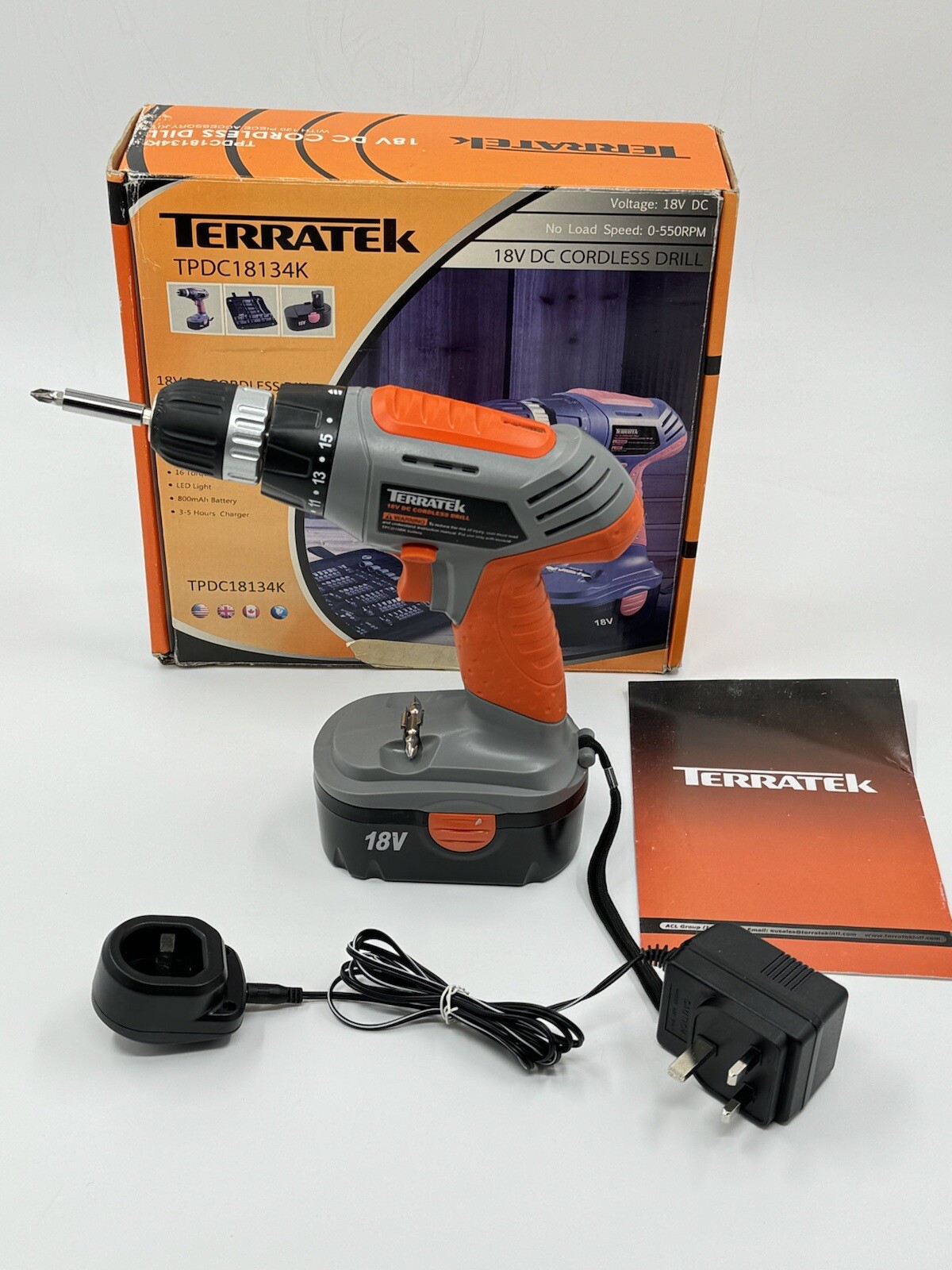 Terratek Cordless Drill Driver 18V Battery LithiumIon Combi Drill eBay