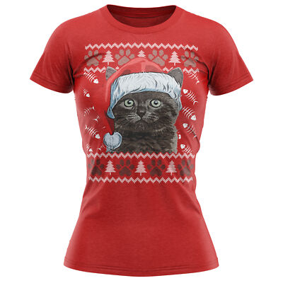 Britisch Kurzhaar Katze Weihnachten T-Shirt Tierbesitzer Geschenke für sie Damen