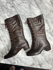 VTG 1970s 1960s Women s Faux Lace Up Brown Rain Boots Vinyl Shearling Size 5