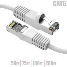 50FT-200FT Cat6 RJ45 Network LAN Ethernet Shielded Cable SSTP Copper 26AWG White