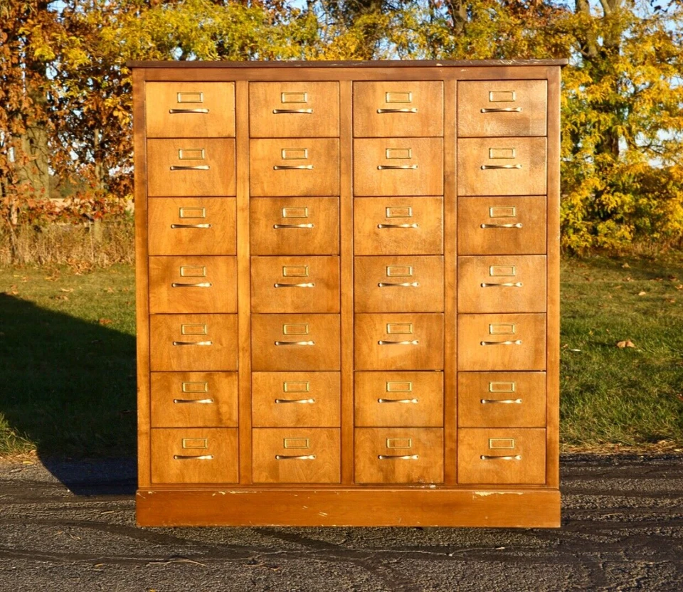 Vintage card catalog Apothecary Drawer wood file Cabinet antique ledger holder Foto 2 de 4