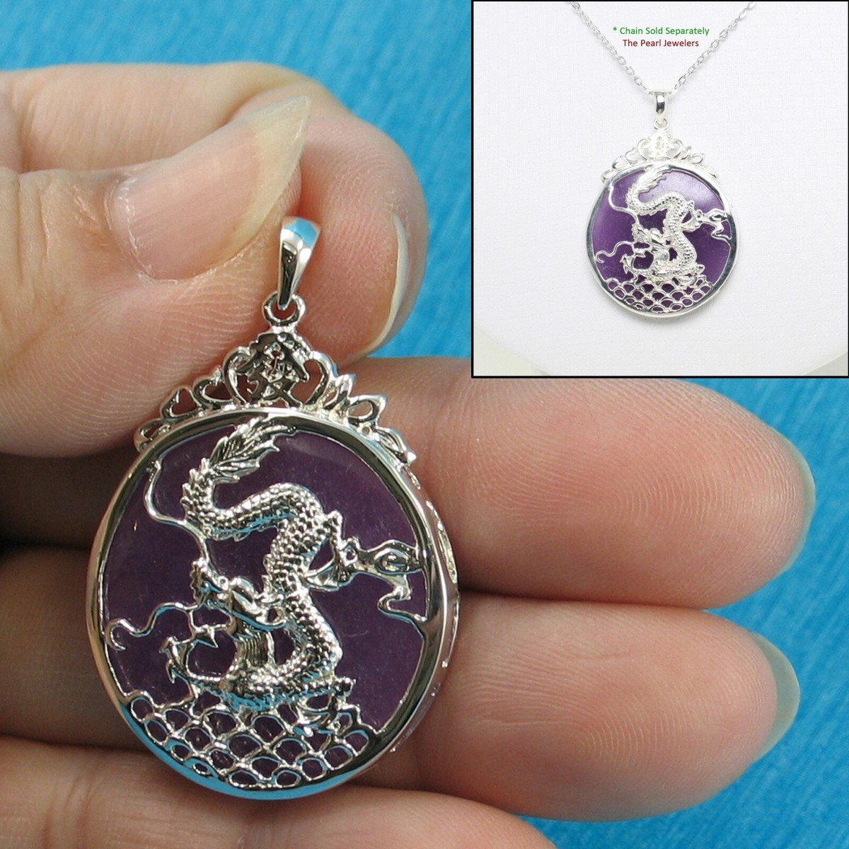 Solid Sterling Silver 925 Dragon Carving Lavender Jade Pendant | eBay