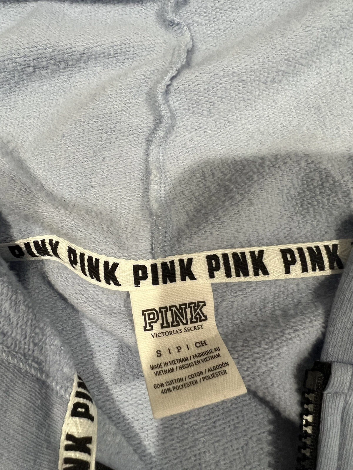 UNDERCOVER Felpa con cappuccio e zip rosa Victoria Secret taglia small grigia bambino blu e bianca