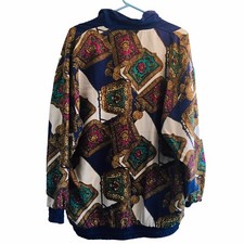Vtg 80s Robert Stock Womens Silk Full Zip Jacket Size M Abstract Multicolor Rare