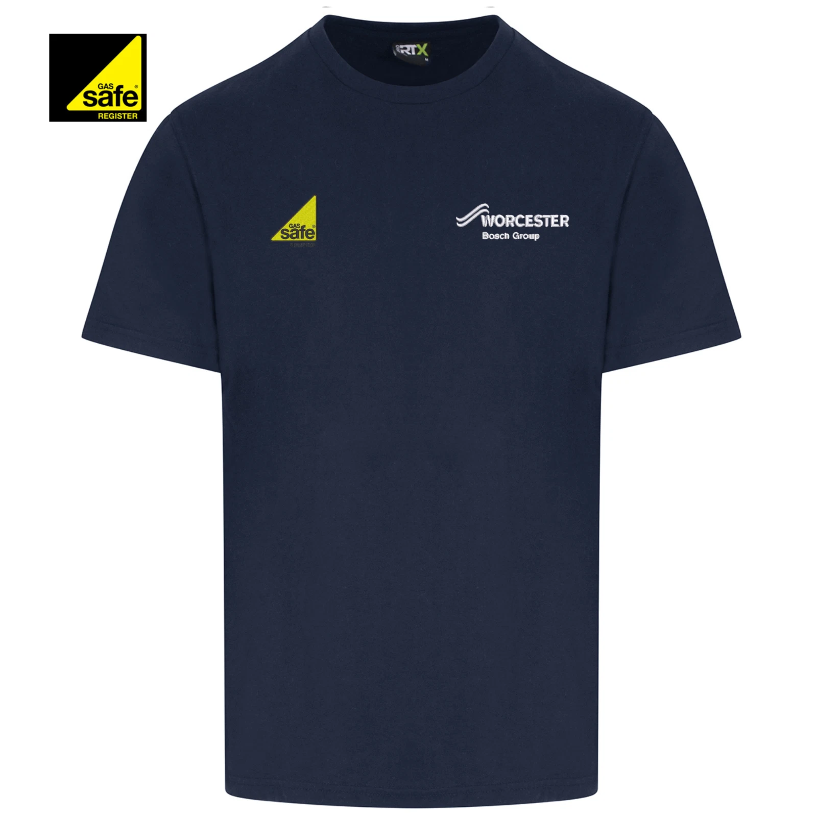 Gas safe Plumber t-shirt embroidered with Worcester Bosch heating installer