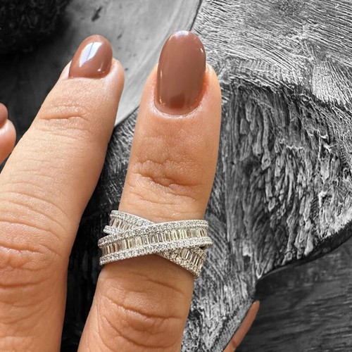 Full Eternity Wedding Ring Band 3ct Baguette Cut Diamond 14k White Gold Over - Picture 2 of 7