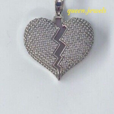 2.55CT Lab-Created Round Cut Diamond Broken Heart Pendant 14K White Gold Finish