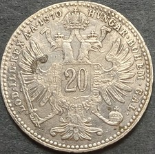 AUSTRIA ÖSTEREICH 20 KREUZER 1870 KM#2212 F++ SILVER FRANC JOSEPH I. 1848-1916