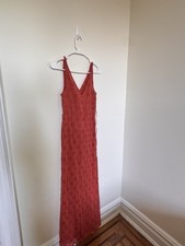 Réalisation Par Freya Red Eyelet Maxi Dress V-Neck Sleeveless Straps Size S