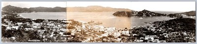 K56/ Acapulco Mexico RPPC Postcard c1940s 3-Panel Birdseye Hotels Ships 503