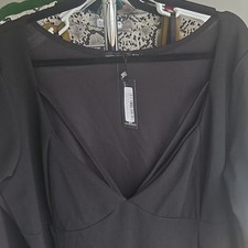 PRETTYLITTLETHING Black Knit Long Sleeve Midi V-Neck Bodycon Dress Us 24