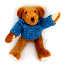 Vintage Plush Fully Jointed Brown Teddy Bear in Blue Sweater 12" Tall Never Used
