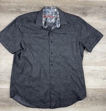 Robert Graham Men's L Classic Fit Short Sleeve Black Paisley Flip Cuff Shirt