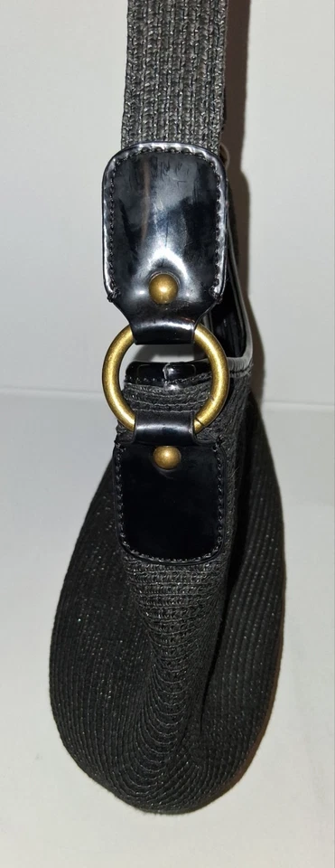 TALBOTS черный джут наплечная сумка Hobo сумочка молнии черный патент отделки - Изображение 4 из 4