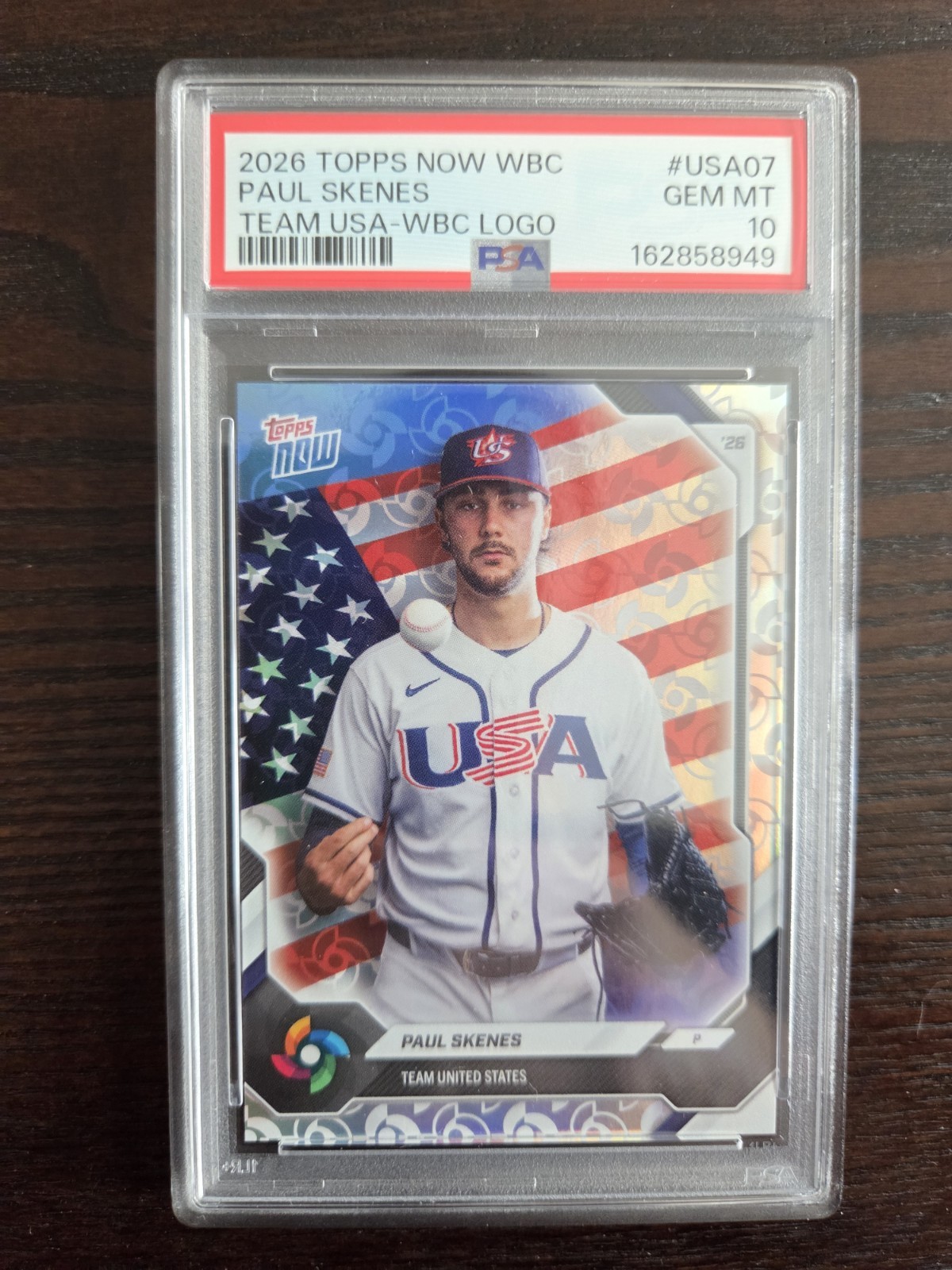 Paul Skenes 2026 Topps Now WBC #USA07 WBC Logo SP Team USA PSA 10 Gem Mint view 1