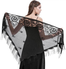 Lace Shawls and Wraps, Women Black Lace Wrap Shawl Triangle Fringe for Evening D
