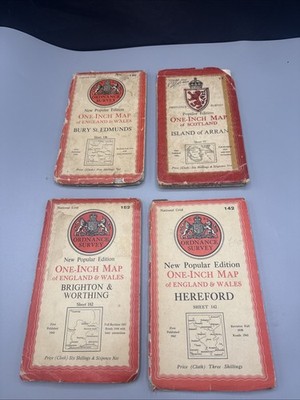 Four Ordnance Survey CLOTH maps - Arran, Brighton, Hereford, Bury St Edmunds