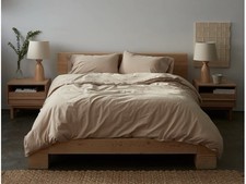 Coyuchi Crinkled Organic Cotton Percale King/CalKing Duvet Cover Hazel Chambray