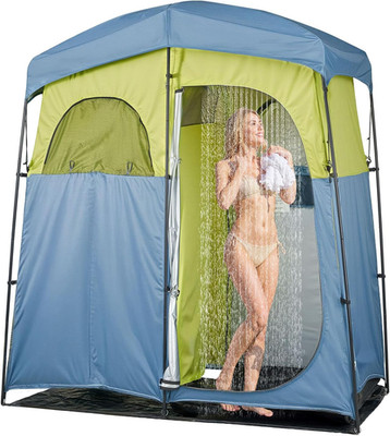 Portable 2-Room Camping Shower Tent with Privacy, Carry Bag & Accessories