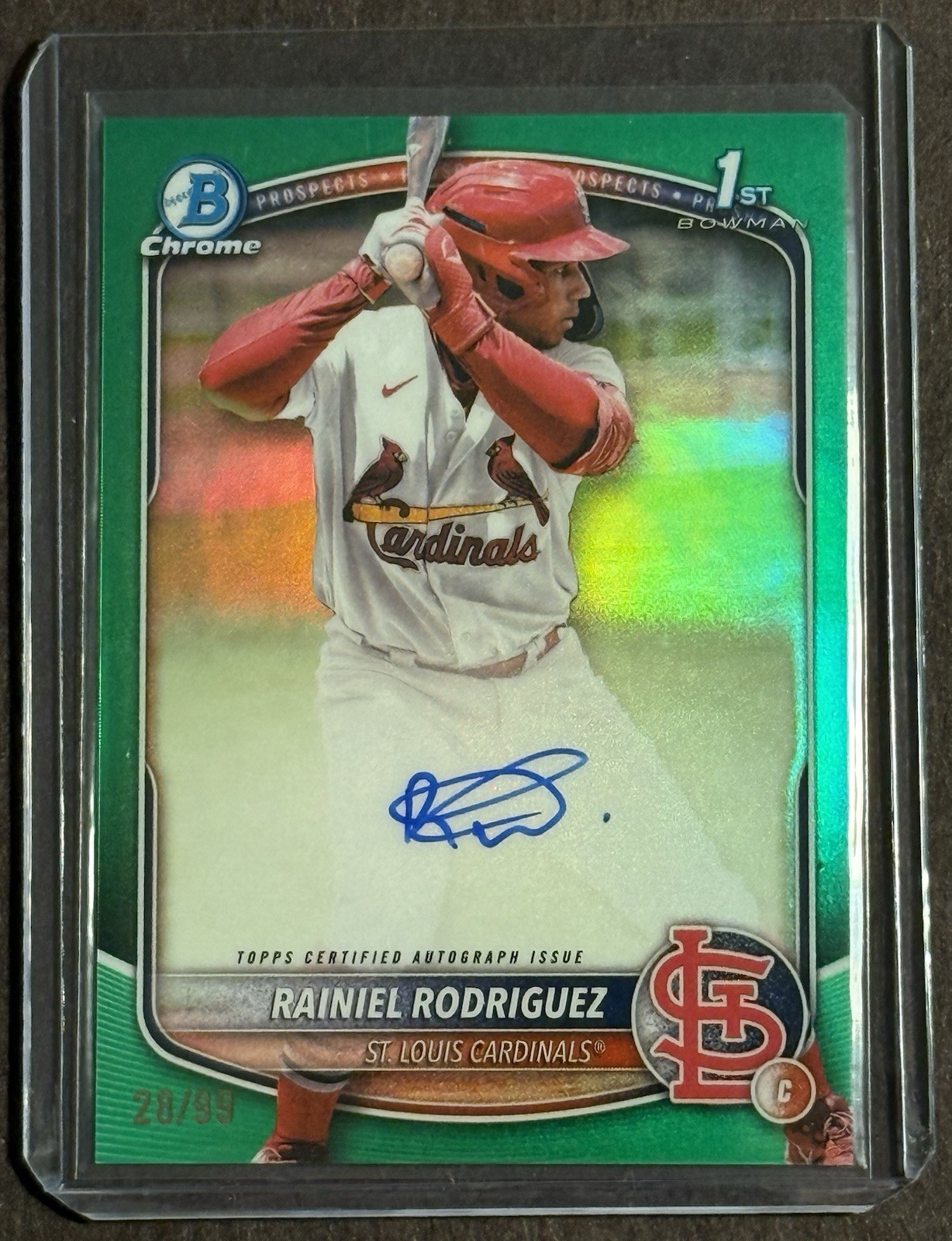 2025 Bowman Chrome Rainiel Rodriguez 1st Bowman True Green Refractor Auto /99