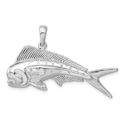 Sterling Silber rhodiniert poliert 3D Mahi-Mahi Fisch Anhänger 7,92 g