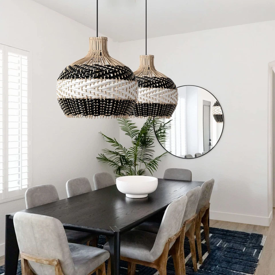 1 Luz Lámpara Colgante de Ratán para Isla de Cocina Hecha a Mano Pantalla Gota Wicke... Foto 2 de 4